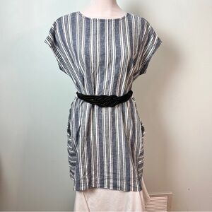 Peyton & Parker Linen Blend Blue/White Vertical Stripe Mini Shift Dress Size XL